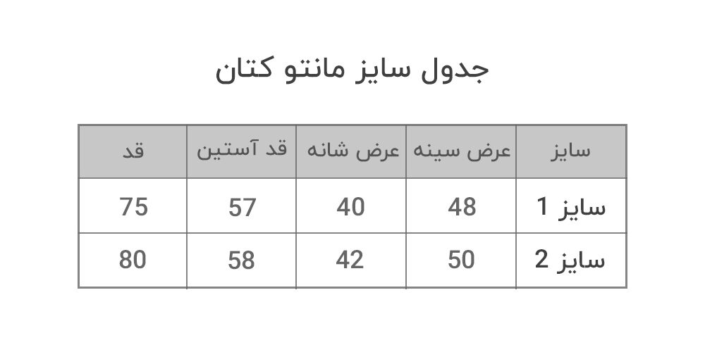 جدول سایز مانتو کتان